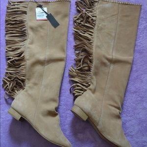 Brand New Zara Khaki Fringe Boots